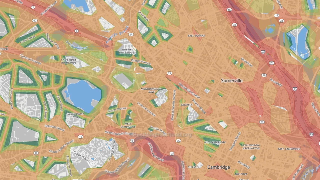 Avon Hill, Cambridge, MA Map of Noise Levels in Avon Hill
