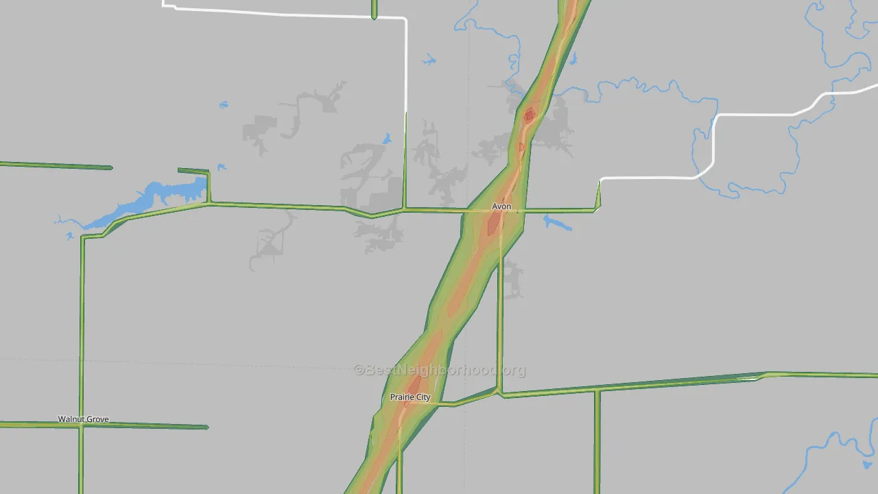 Avon, IL Map of Noise Levels in Avon