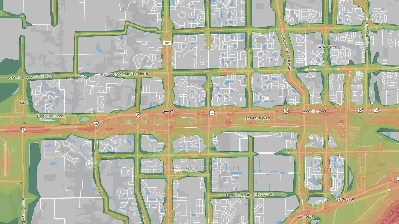 Avon, IN Map of Noise Levels in Avon