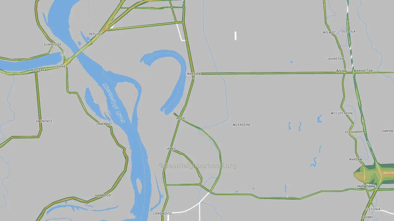 Avon, MS Map of Noise Levels in Avon