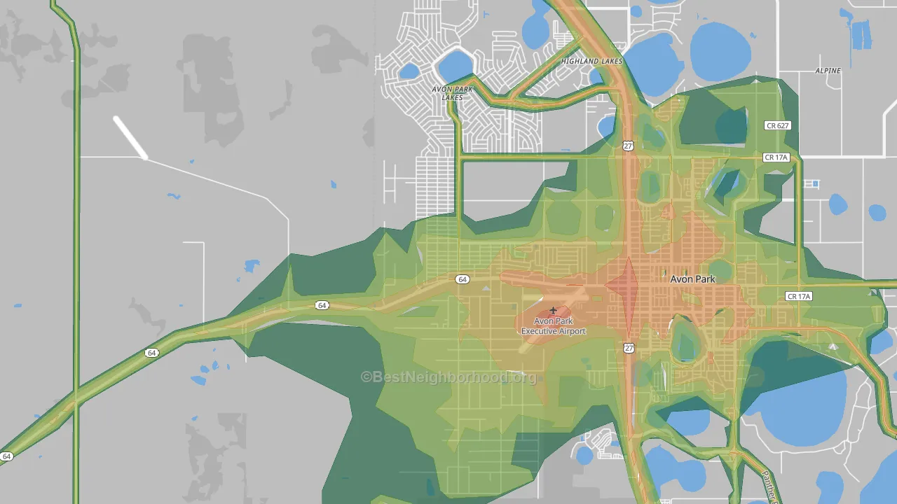 Avon Park Lakes, FL Map of Noise Levels in Avon Park Lakes