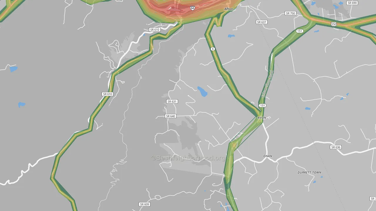 Avon, VA Map of Noise Levels in Avon
