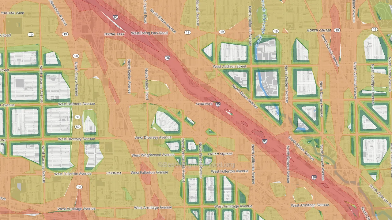 Avondale, Chicago, IL Map of Noise Levels in Avondale