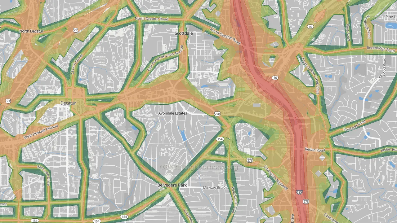 Avondale Estates, GA Map of Noise Levels in Avondale Estates
