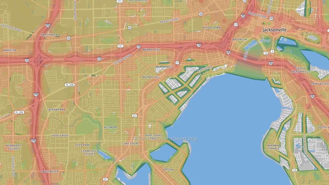 Avondale, Jacksonville, FL Map of Noise Levels in Avondale