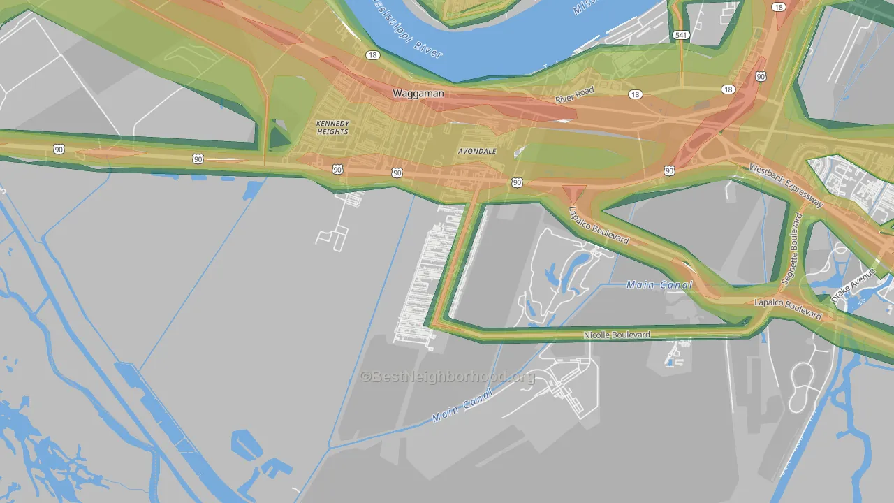 Avondale, LA Map of Noise Levels in Avondale
