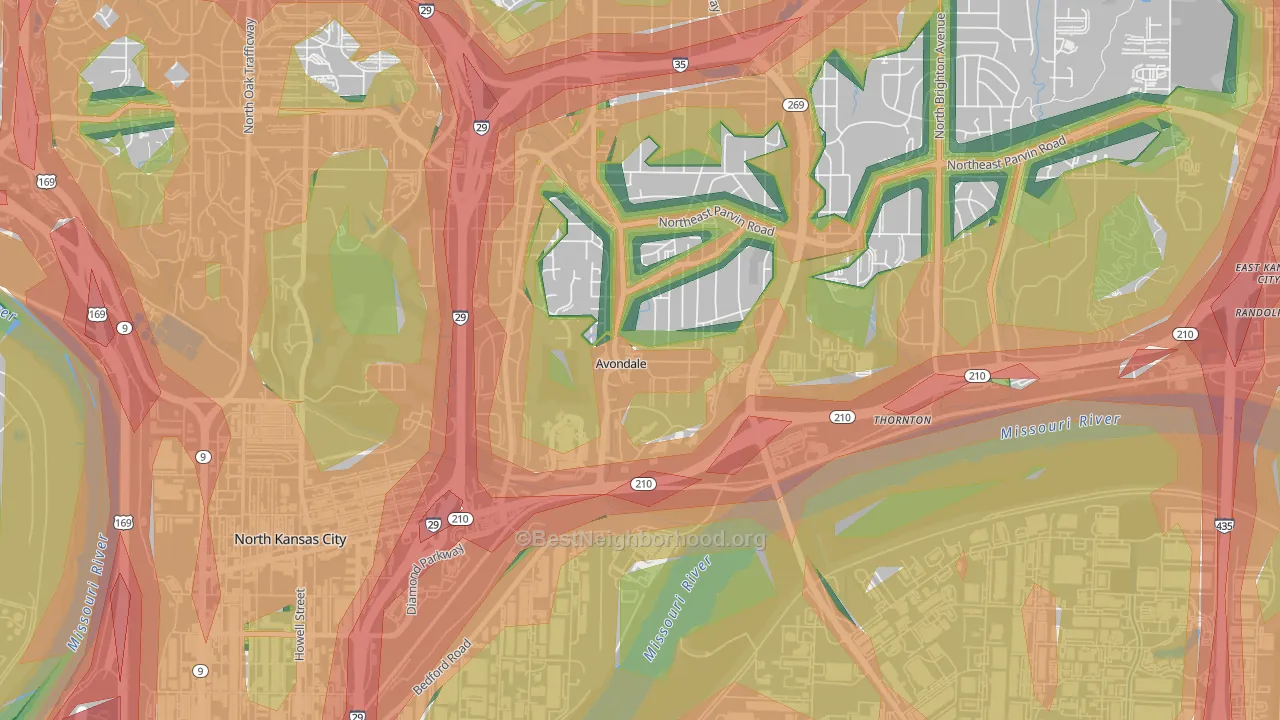Avondale, MO Map of Noise Levels in Avondale
