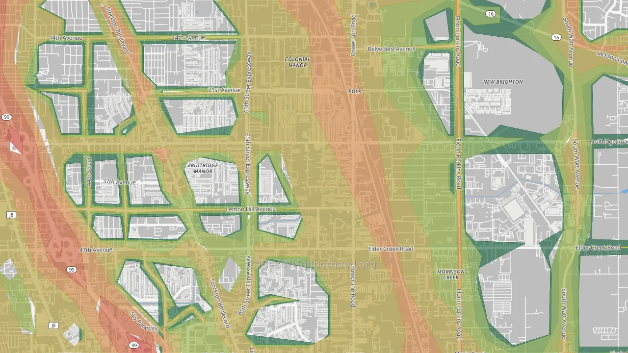 Avondale, Sacramento, CA Map of Noise Levels in Avondale