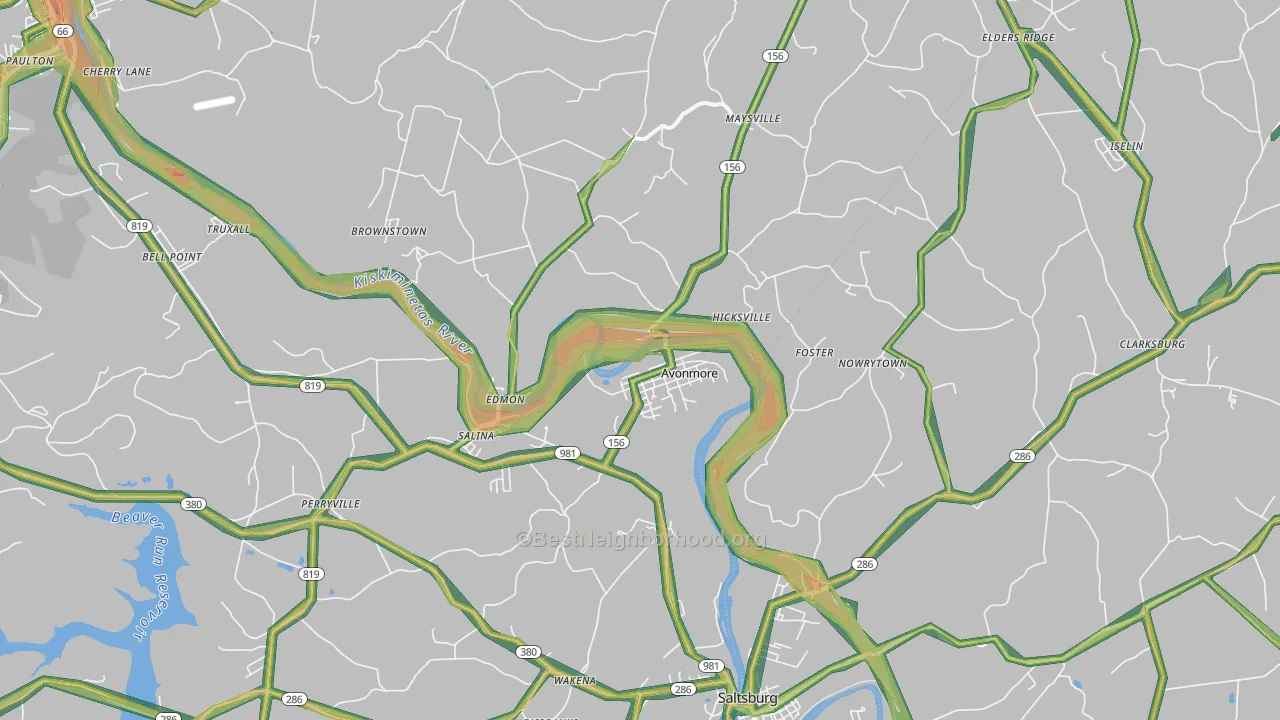 Avonmore, PA Map of Noise Levels in Avonmore