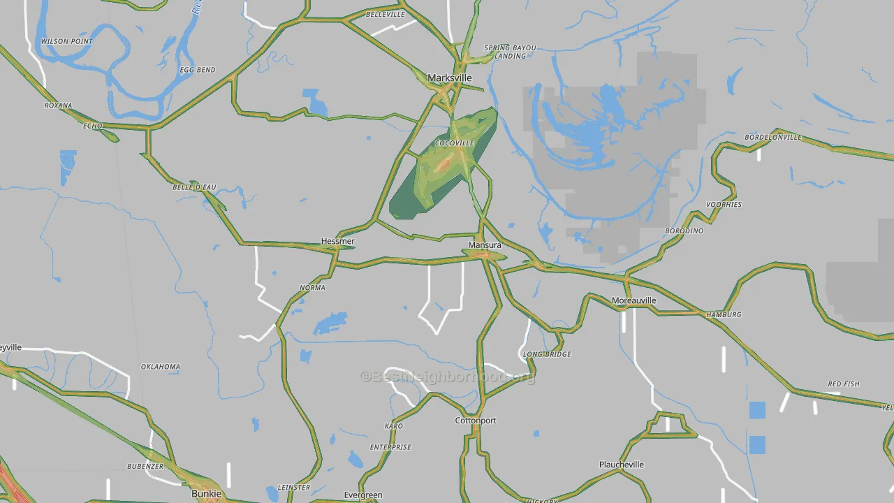 Avoyelles Parish, LA Map of Noise Levels in Avoyelles Parish