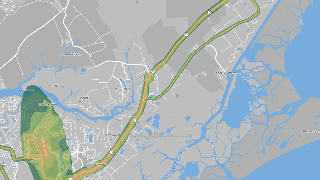 Awendaw, SC Map of Noise Levels in Awendaw