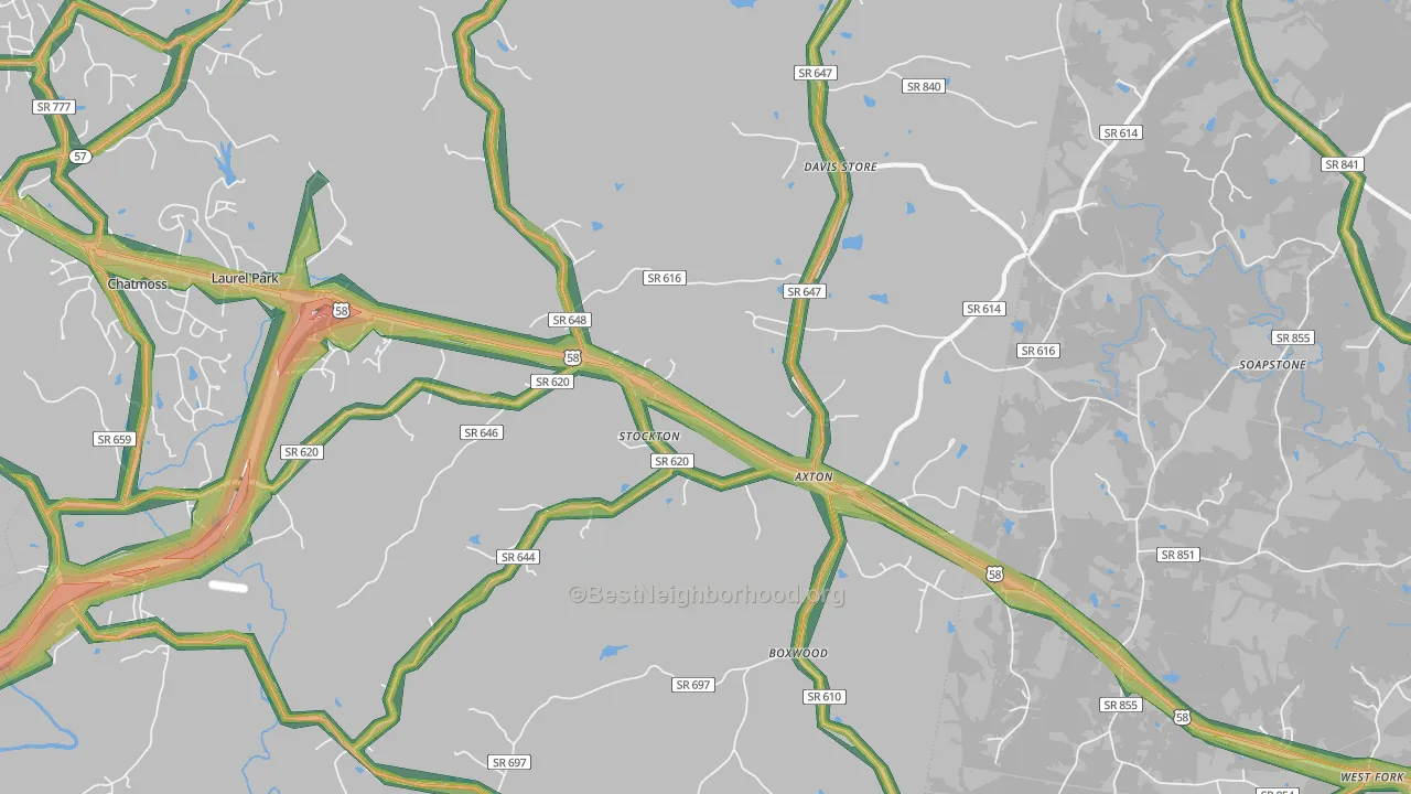 Axton, VA Map of Noise Levels in Axton