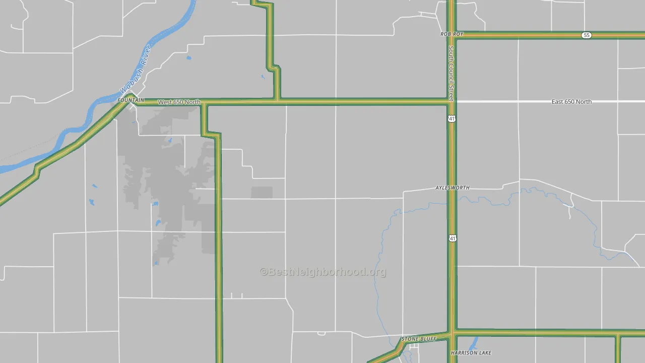 Aylesworth, IN Map of Noise Levels in Aylesworth