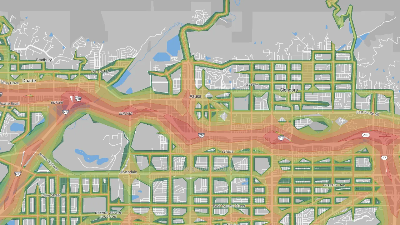 Azusa, CA Map of Noise Levels in Azusa