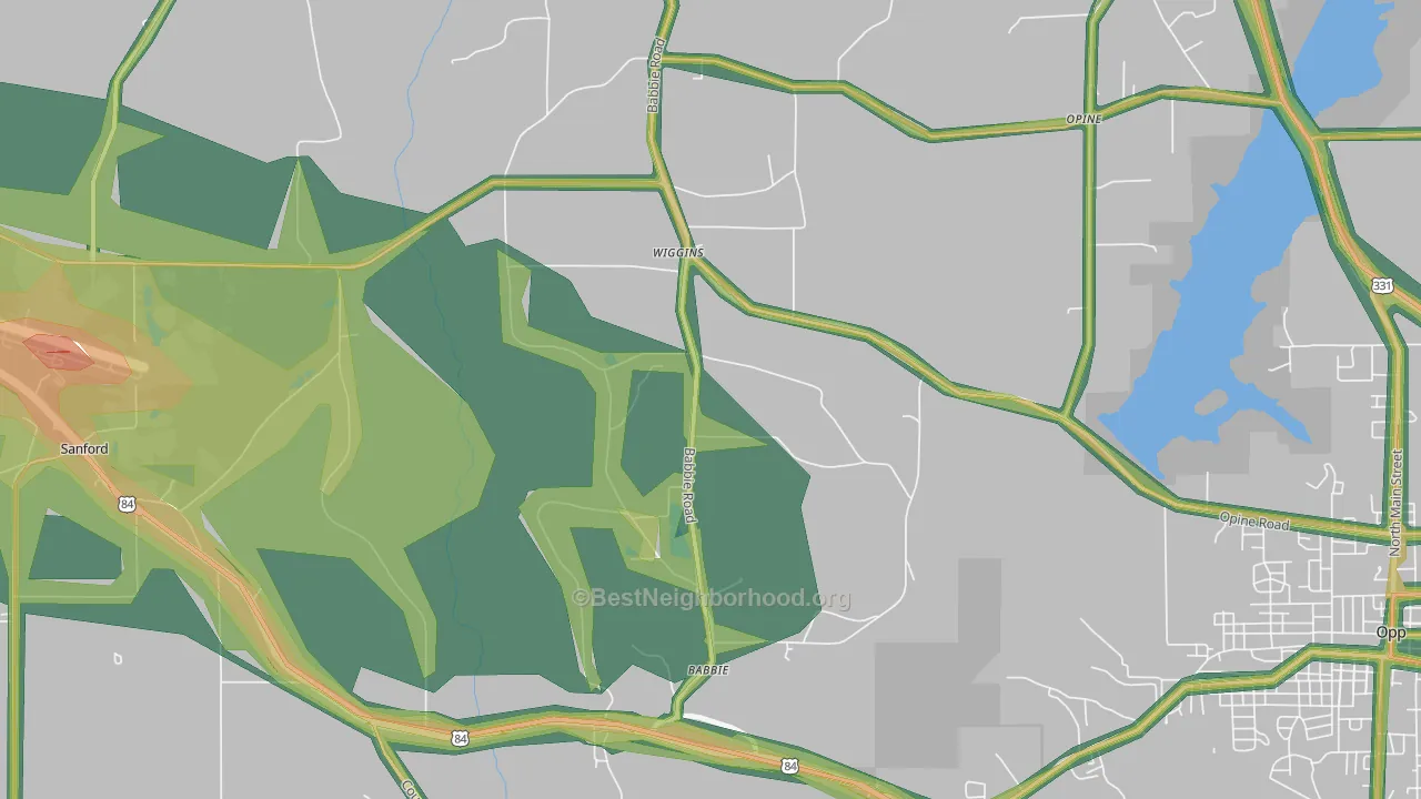 Babbie, AL Map of Noise Levels in Babbie
