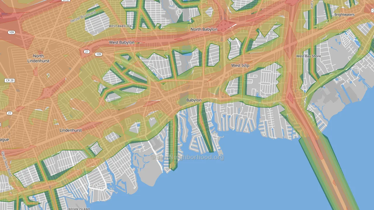 Babylon, NY Map of Noise Levels in Babylon