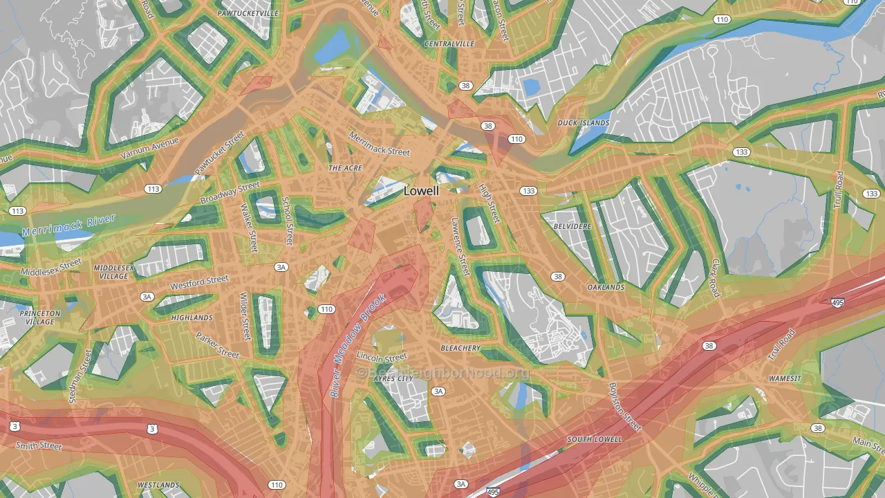 Back Central, Lowell, MA Map of Noise Levels in Back Central