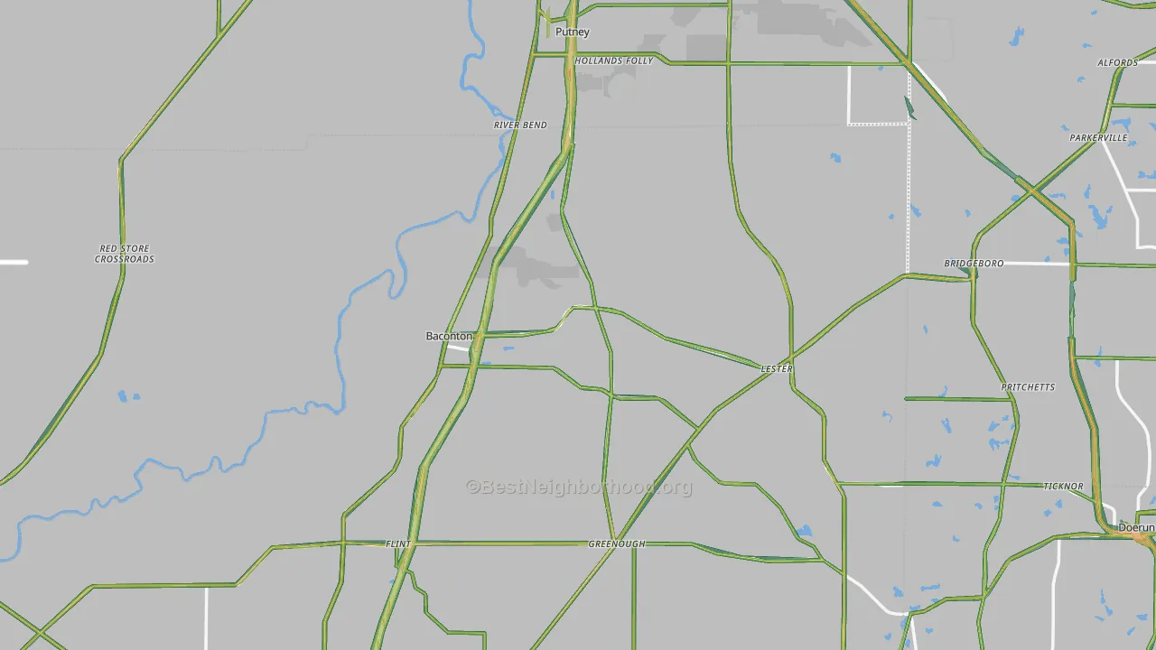 Baconton, GA Map of Noise Levels in Baconton