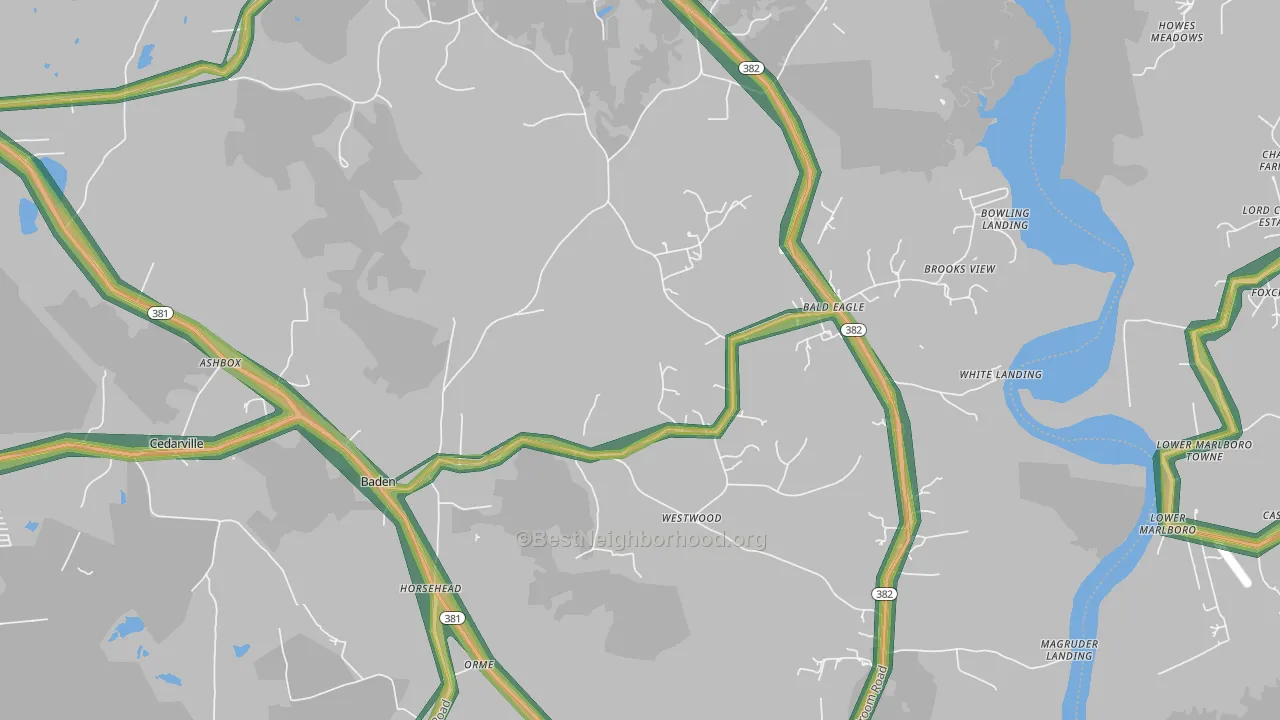 Baden, MD Map of Noise Levels in Baden