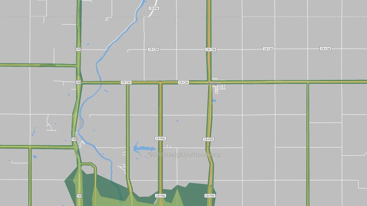 Badger, IA Map of Noise Levels in Badger