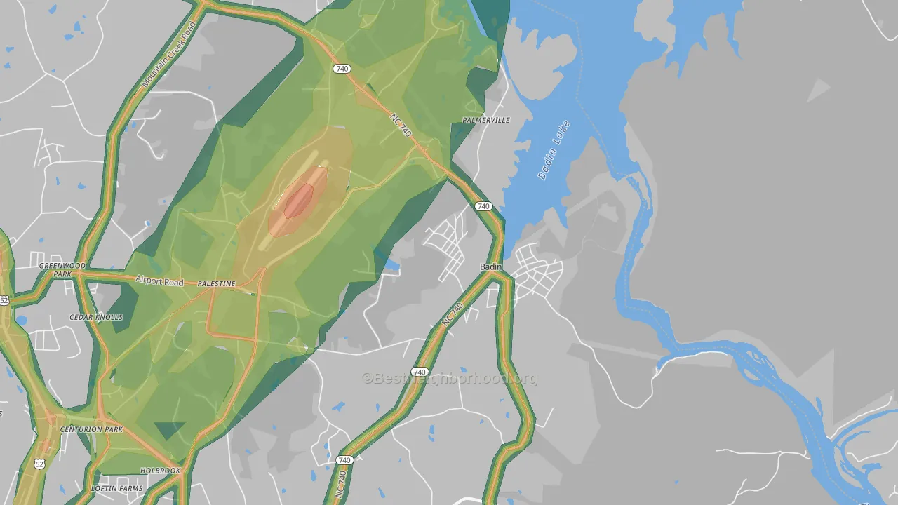 Badin, NC Map of Noise Levels in Badin