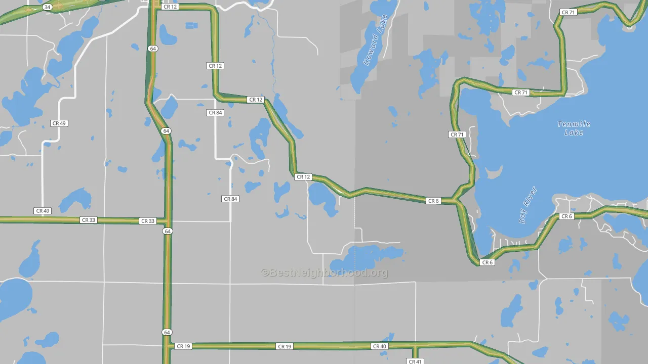 Badoura, MN Map of Noise Levels in Badoura