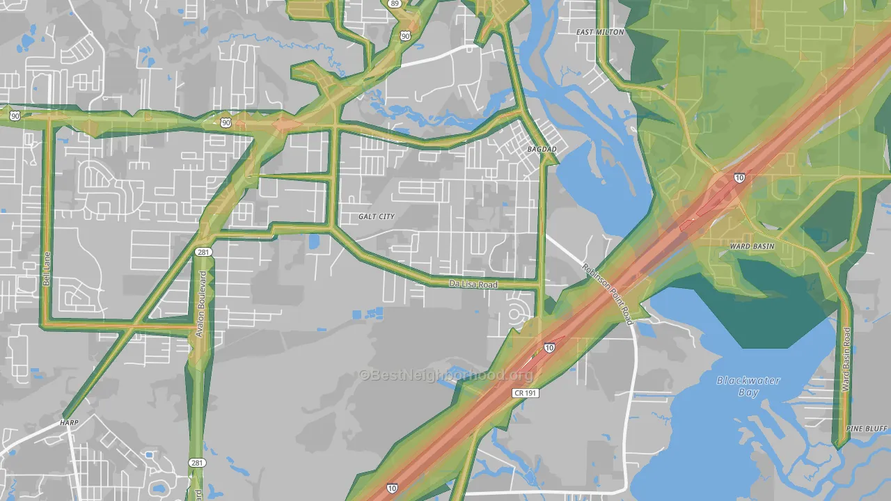 Bagdad, FL Map of Noise Levels in Bagdad