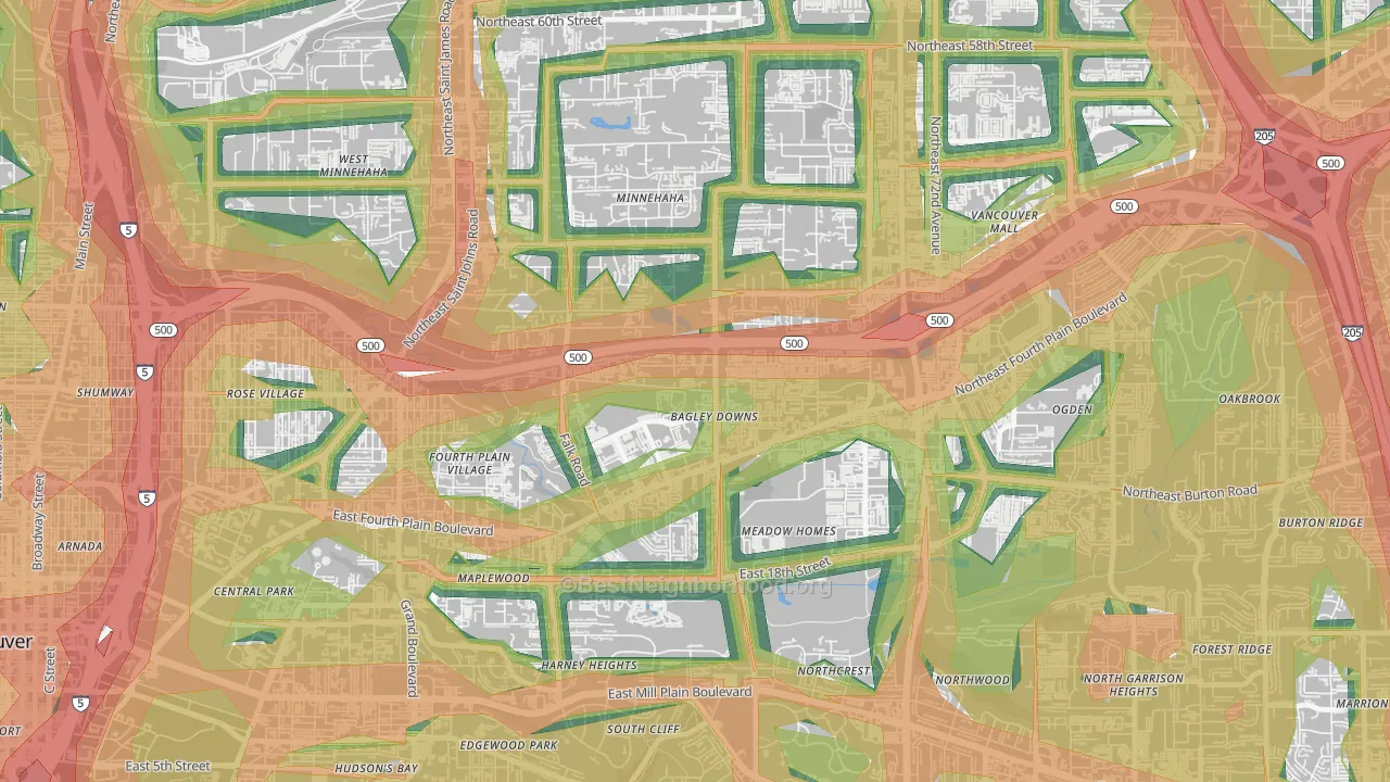 Bagley Downs, Vancouver, WA Map of Noise Levels in Bagley Downs