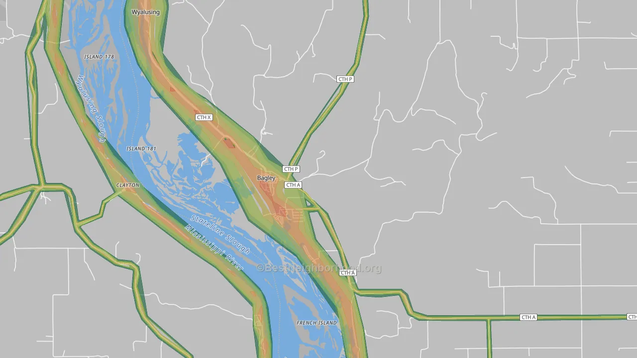 Bagley, WI Map of Noise Levels in Bagley