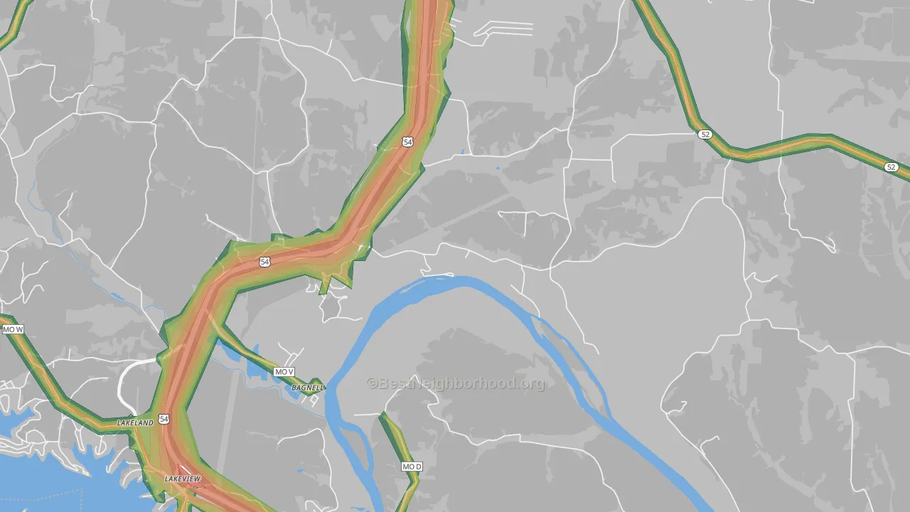 Bagnell, MO Map of Noise Levels in Bagnell