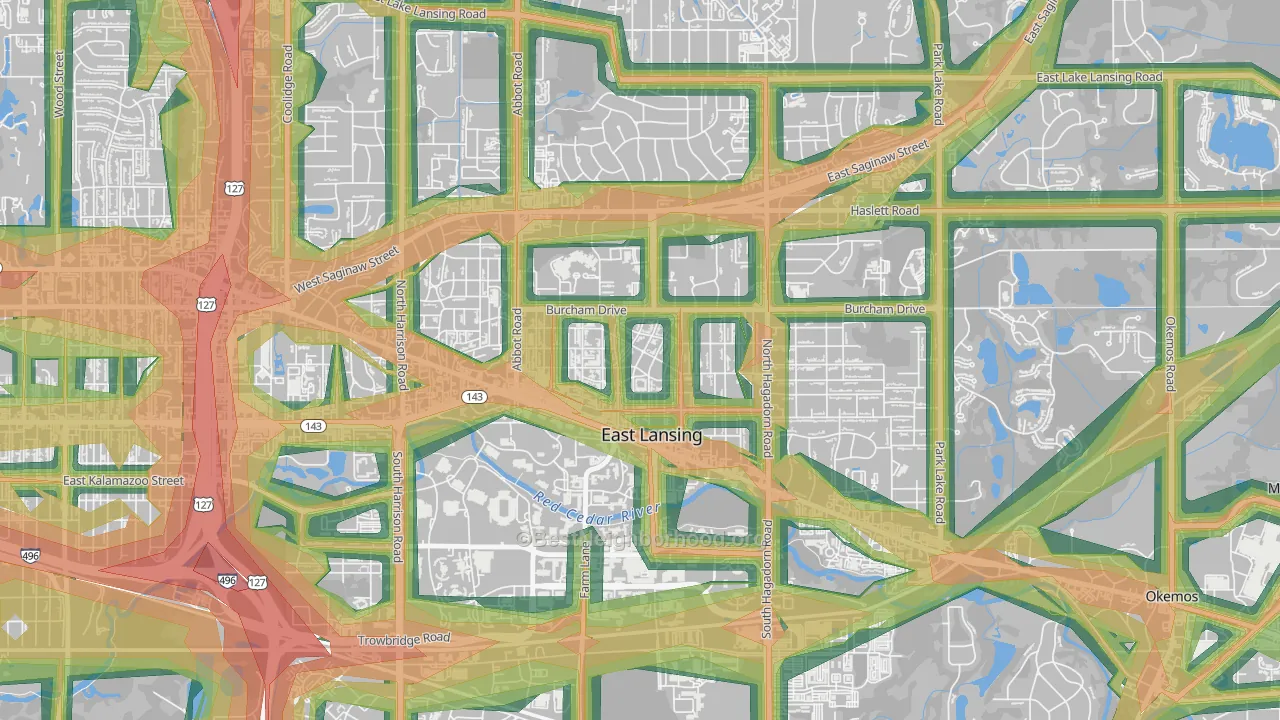Bailey, East Lansing, MI Map of Noise Levels in Bailey