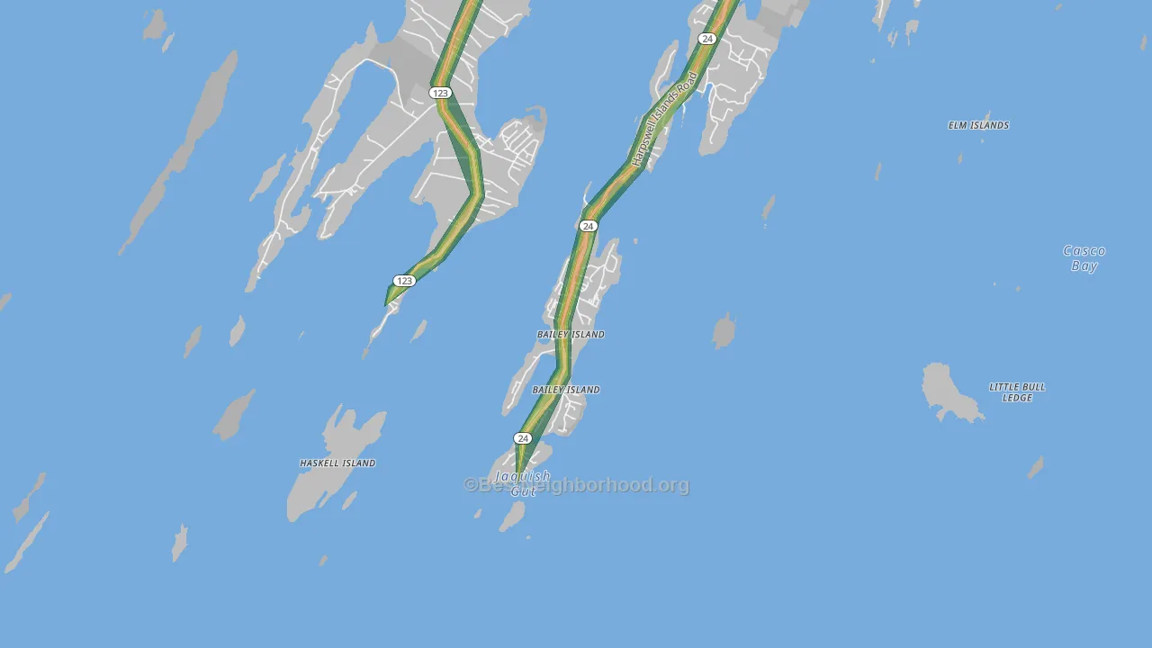Bailey Island, ME Map of Noise Levels in Bailey Island