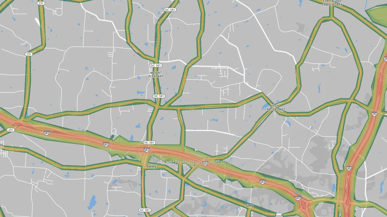 Bailey, NC Map of Noise Levels in Bailey