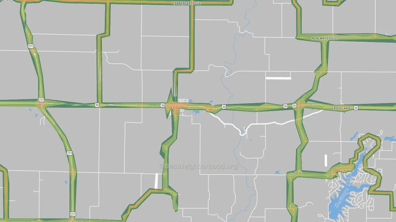 Bainbridge, IN Map of Noise Levels in Bainbridge