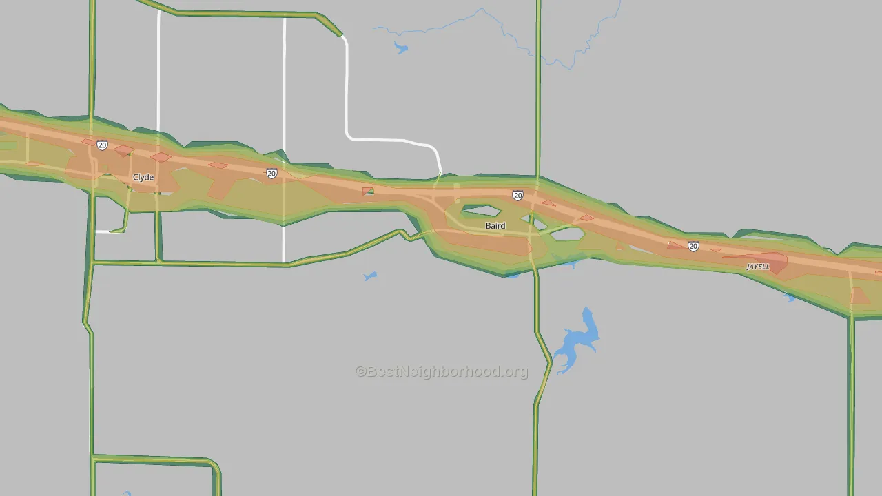 Baird, TX Map of Noise Levels in Baird
