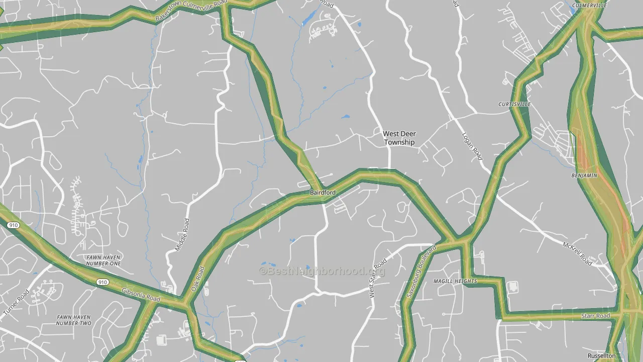 Bairdford, PA Map of Noise Levels in Bairdford