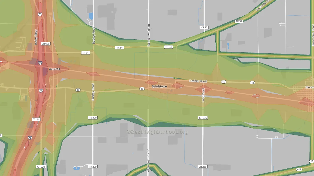 Bairdstown, OH Map of Noise Levels in Bairdstown
