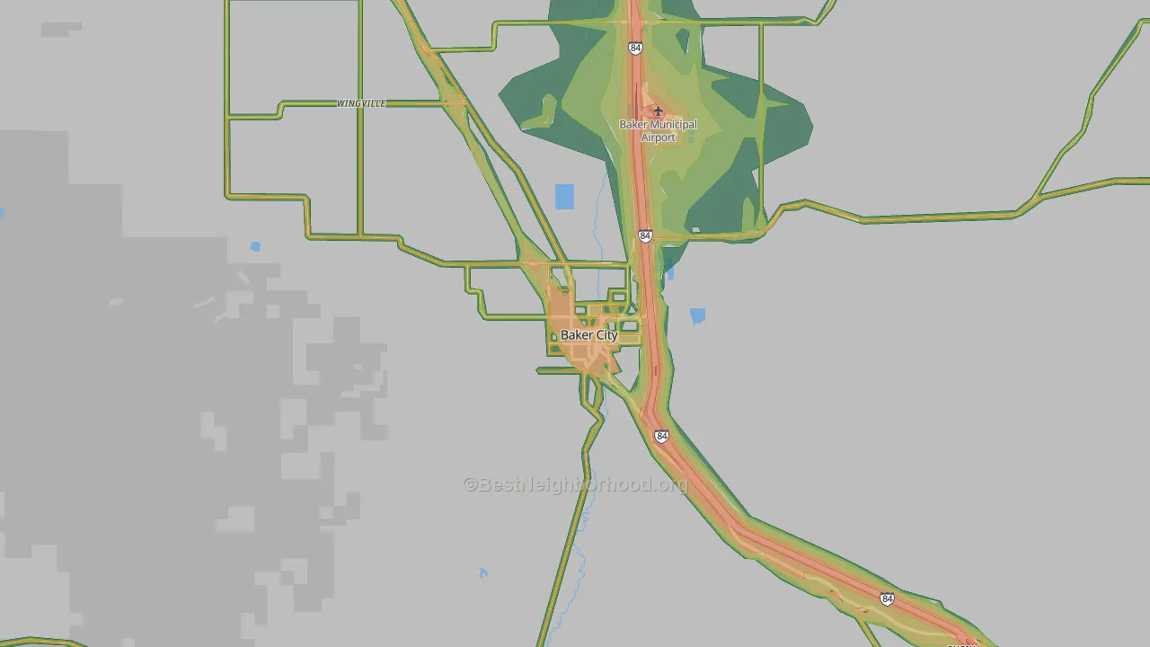 Baker City, OR Map of Noise Levels in Baker City