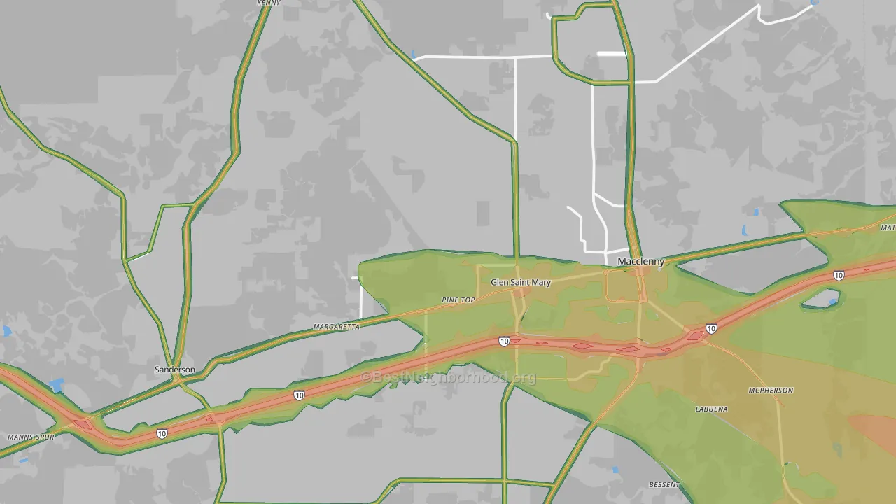 Baker County, FL Map of Noise Levels in Baker County