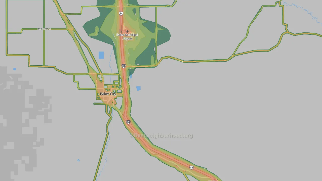 Baker County, OR Map of Noise Levels in Baker County