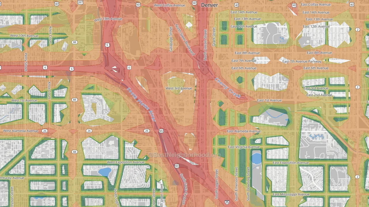 Baker, Denver, CO Map of Noise Levels in Baker