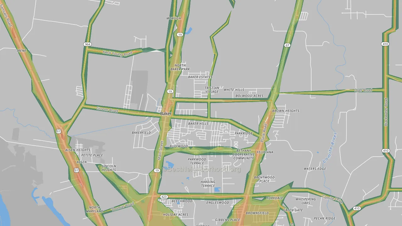 Baker, LA Map of Noise Levels in Baker