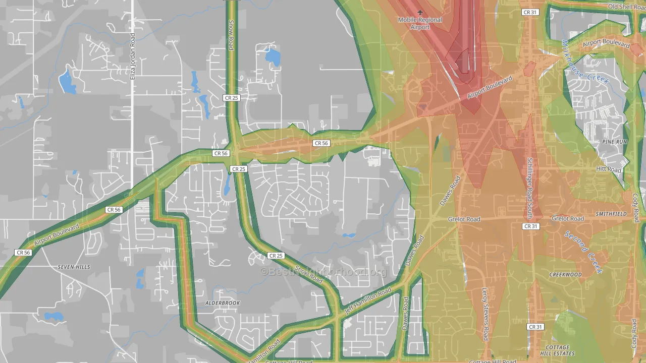 Baker, Mobile, AL Map of Noise Levels in Baker