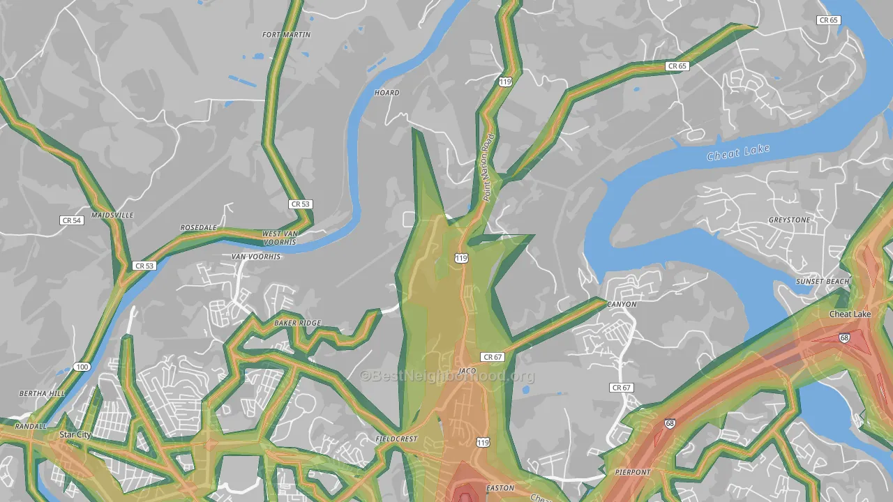 Baker Ridge, WV Map of Noise Levels in Baker Ridge