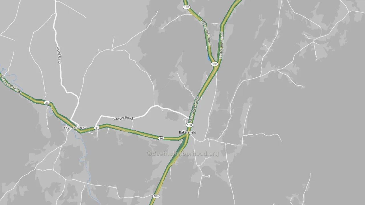 Bakersfield, VT Map of Noise Levels in Bakersfield