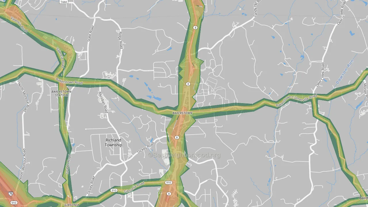 Bakerstown, PA Map of Noise Levels in Bakerstown