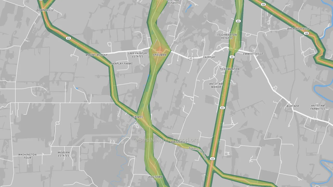 Bakersville, MD Map of Noise Levels in Bakersville
