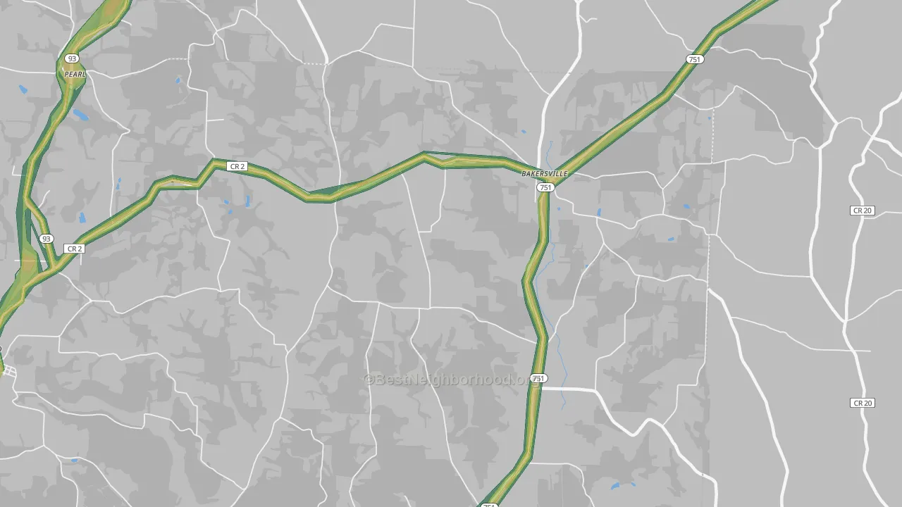 Bakersville, OH Map of Noise Levels in Bakersville