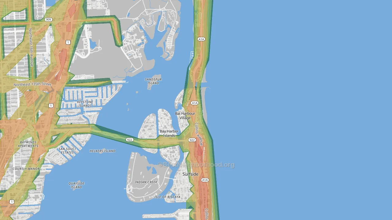 Bal Harbour, FL Map of Noise Levels in Bal Harbour