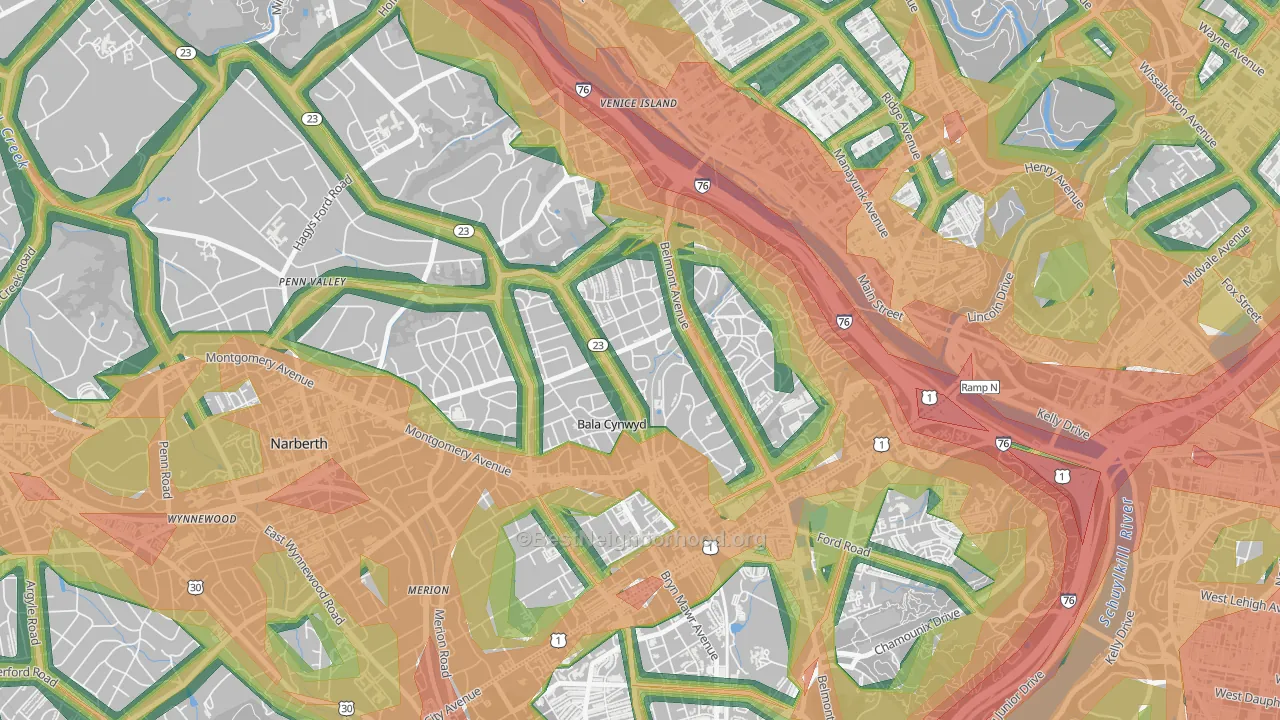 Bala Cynwyd, Bala-Cynwyd, PA Map of Noise Levels in Bala Cynwyd